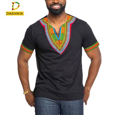 China Custom African Print Kente Unisex Dashiki Casual Ankara Wax Print Applique Shorts Sleeves V-Neck Men T-Shirt for sale