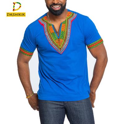 China 2022 New Kente Fashion Unisex Plus Size Wax African Print Cotton Ankara Dashiki Men's African Print Custom T-shirt for sale