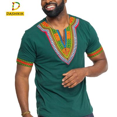 China 2022 African Print Wax Print Africa Applique Print Kente Short Sleeves V-Neck Men Dashiki Men's Dashiki Casual Custom Made African T-shirt for sale