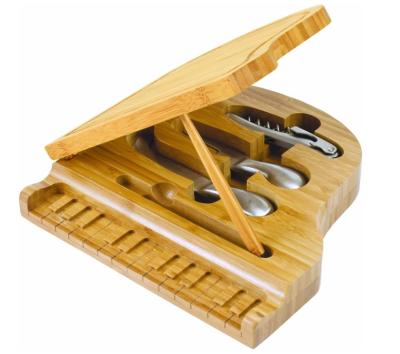 China Contemporary Piano Shape Bamboo Cheese Board Chopper Piano Cheese Board and Tool Kit for sale