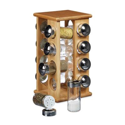 China Kitchen Bamboo 16 Jar Rotating Spice Rack With 16 Glass Spice Jars for sale