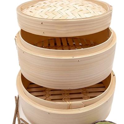 China 10 Inch Sustainable Premium Handmade Bamboo Steamer - Two Tier Baskets - Dim Sum Dumpling and Bao Bun Chinese Food Steamers for sale