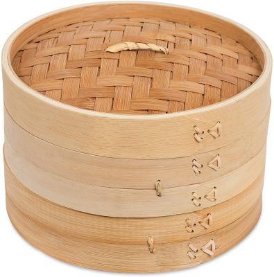 China Mini 2-Tier Bamboo Steamer 10 Inch Premium Organic Bamboo Steamer Basket With Lid for sale