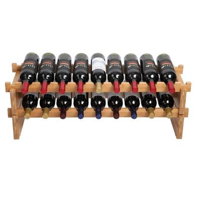 China Sustainable Stackable Natural Bamboo 18-Bottle Wine Display And Storage Rack for sale