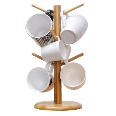 China Sustainable Bamboo Cup Holder Tree Organizers Cup Drying Rack And Roll Paper Holder Stand for sale