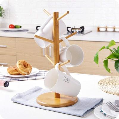 China Sustainable bamboo cup holder tree, organic bamboo cup holder, with 6 hooks for sale