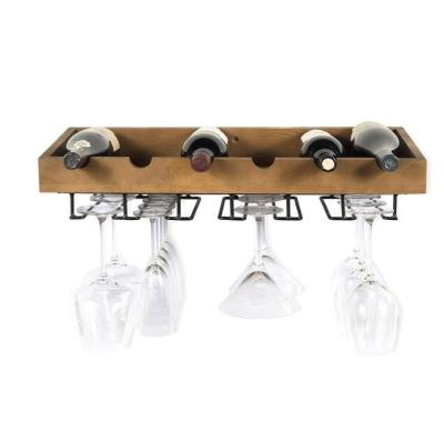 China Sustainable Wall Mounted Wooden Wine Rack For Bottles With Glass Stemware Storage for sale