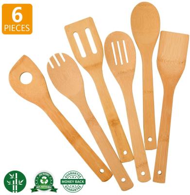 China Sustainable Kitchen Cookware Set , 6 Pcs Bamboo Wooden Spoons And Spatula Kitchen Cooking Tools for sale