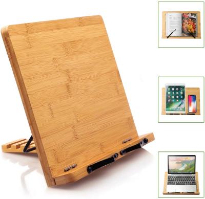 China Foldable and Portable Reading Rack Bamboo Book Stand Cookbook Desk Stand with 5 Adjustable Sizes for sale