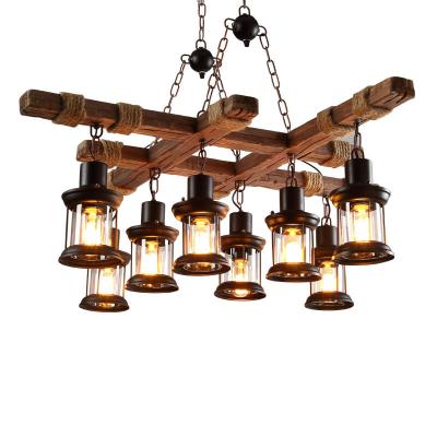 China Industrial Rustic Creative American Decorative Wooden Chandeliers Restaurant Cafe Bar Vintage Pendant Lights for sale