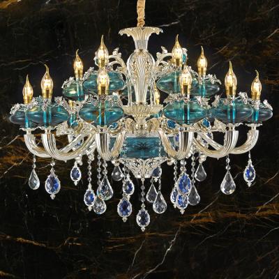 China European Luxury Modern Large Crystal Chandeliers Exquisite Italian Blue and K9 Clear Oval Pendant Hanging Light for sale