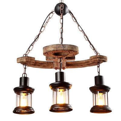 China 2021 Vintage Rustic Creative American Decorative Industrial Wood Chain Iron Restaurant Cafe Bar Pendant Chandelier for sale