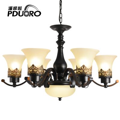 China Unique Art E27 Modern Source Simple Modern Wrought Iron Chandelier Lighting Black for sale