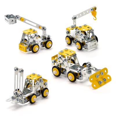 China DIY Brick 3D Metal Car STEM Building Construction Toys PULL BACK Truck Educational Toy For Children for sale