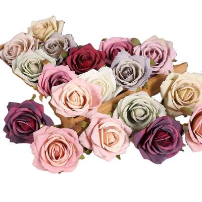 China Wholesale Minimalist Pink Silk Flower Head Velvet Roses Cake Flower Silk Rose Heads for sale