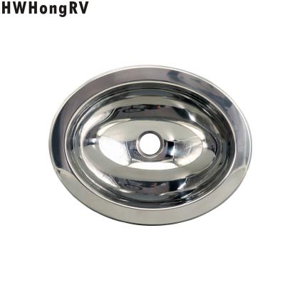 China Without Faucet HWhongRV Campervan Toilet Stainless Steel Oval Public Movable Hand Wash Basin Campervan Kitchen Sink for sale