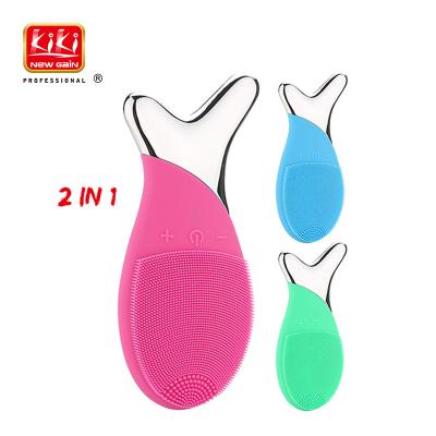 China 2021D NEWGAIN Facial Cleansing KIKI 2 in 1 Silicone Waterproof Beauty USB Charging Facial Cleansing Brush for sale