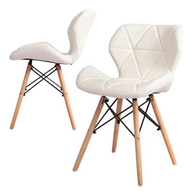 China Leisure Chair Nordic PU Leather Upholstered Dining Chair With Solid Wood Legs for sale