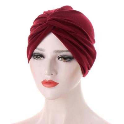 China Multifunctional Women Knotted Head Chemo Cap Hair Bonnet Head Turban Sleep Cap Beanie Hat Muslim Female Plain Wrap for sale