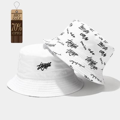 China ELLEWIN Fashion Designer Reversible Custom Logo Allover Printed Embroidered Cotton Fisherman Bucket Hat With Casual Private Label Label for sale