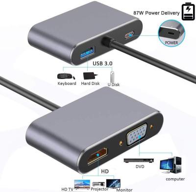 China Mobile Devices Computer ARK 4 Port Hub Type C .desk to PD+HDTV+USB 3.0+VGA Adapter USB Charger Hub USB C Docking Station Hub for sale