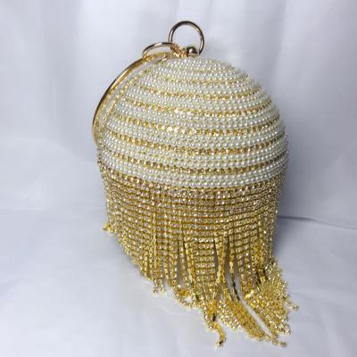 China Polyester Women Ball Shape Crystal Evening Clutch Purse Wedding Party Handbags Rhinestone Wallet With Small Tassels Evening Clutch for sale