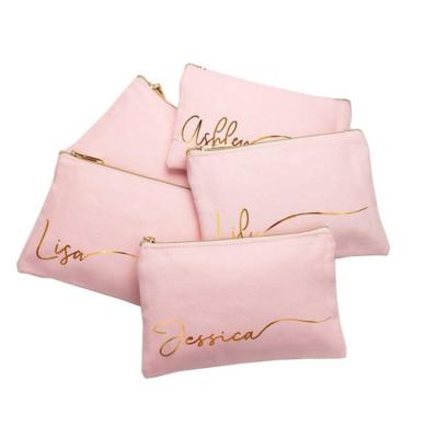 China Custom Canvas Makeup Lady Personalized Monogram Hair Beauty Bag Cotton Bag Best Friend Bridesmaid Gift Makeup Brush Cosmetic Bag for sale