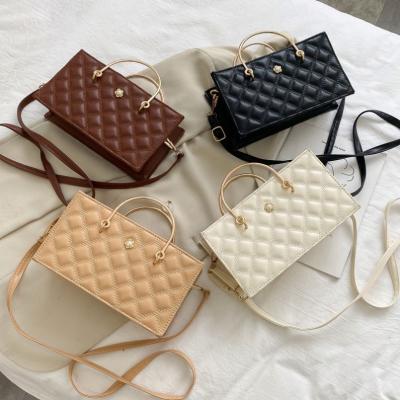 China Fashion 2021 drop diamond lattice women sling shoulder bag rectangle ladies cross - body fashion women handbags leather for sale