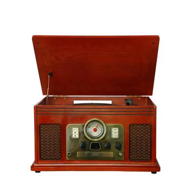 China Retro Classic Wooden Analog Turntable CD Player AM/FM Tuning Music Combo With Built-in Stereo Speaker E-6380 for sale