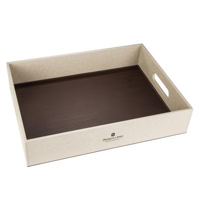 China wholesale beige dark wooden pu leather shoe box  for guest room supplies for sale