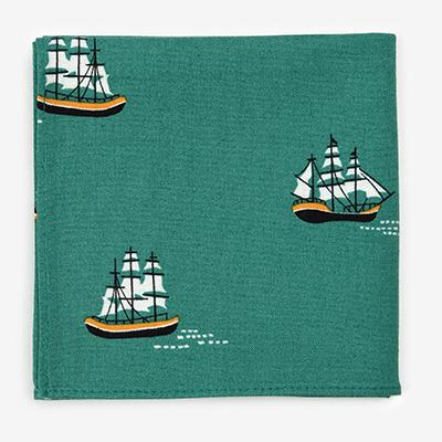 China Fashion Customized Cotton Towels With High Quality Fabric Digital Printing Handkerchiefs In Green With Boat Pattern for sale