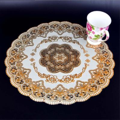 China Jacquard PVC Bronzing Lotus Coaster Ashtray Cushion Round Western Place Mat for sale