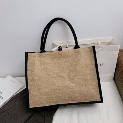 China Wholesale Custom Cartoon Cotton Canvas Handled Beach Picnic Jute Shopping Bag For Lunch for sale