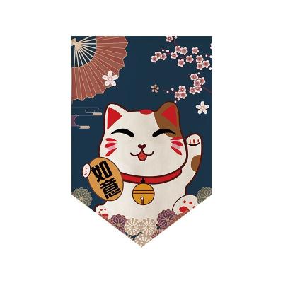 China Japan Style Customized Japanese Styled Hanging Curtains For Doors Windows With Premium Soft Fabric Silk Screen Printing Of Cat In Blue for sale