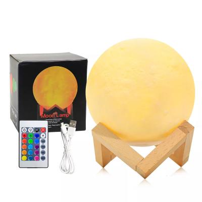 China 12cm 3D Printing Moon Night Light Touch Switch Modern Rechargeable Lamp Led Creative Moon Light For Bedroom Decoration for sale