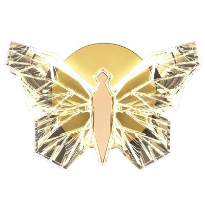 China New Design Butterfly Wall Lamp Modern Nordic Indoor Bedside Bedroom Bedside Crystal Wall Light LED Lamp for sale