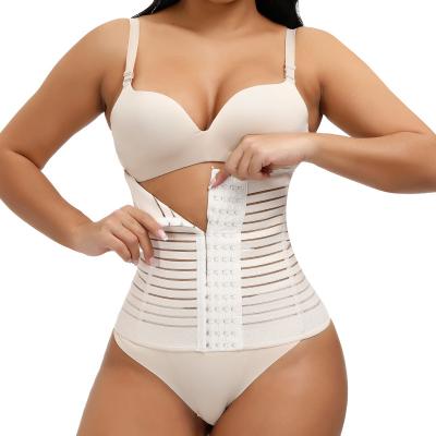 China Antibacterial Hot Sale Women Polyester Corset 4 Hooks Steel Bone Breathable Plus Size Waist Trainer for sale