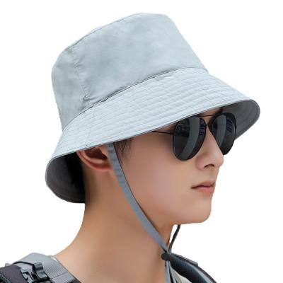 China Designer Outdoor Gray Fishing Bucket Hats Wholesale Skin Affinity Plain Weave Polyester Bucket Hats for sale