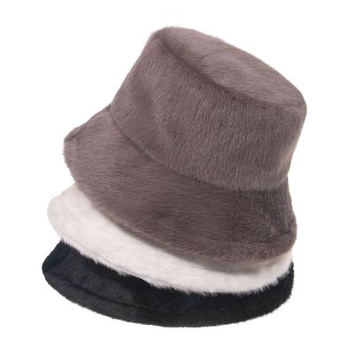 China 2021 Winter Wind Proof Big Bucket Hats Solid Color Fashion Thicken Mink Fall Bucket Hats for sale