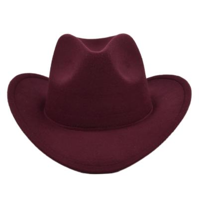 China Buy Cowboy Hats Wine Red Popular Western Cowboy Hats Curved Edge Mexican Wool Hat for sale