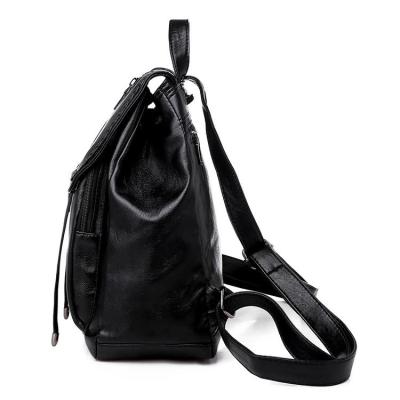 China Black PU Leather Brand Sport Anti-theft Bag Waterproof Anti-theft Backpack Bags With Drawstring For Women for sale