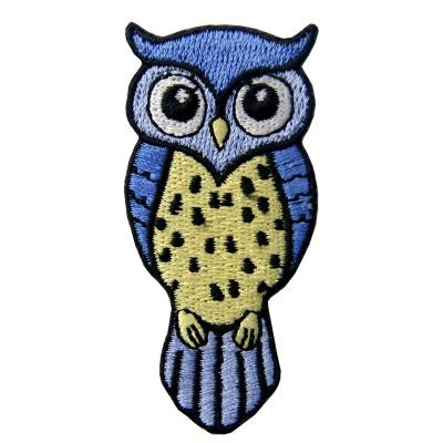 China Owl Applique Badge Iron On 3D Blue and Yellow Cute Sew On Embroidery Embroidered Patch for sale