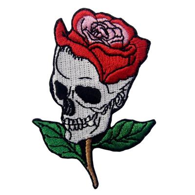 China 3D Skull Rose Applique Flower Iron On Sew On Embroidery Embroidered Patch for sale