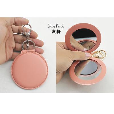 China Wholesale Decoration In Stock Custom Logo PVC Mirror Key Chain Leather Pocket Mirror Leather Portable Pink Keychain for sale