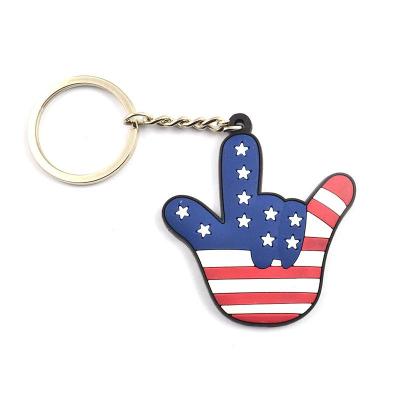 China Wholesale Custom American Garment Flag Hand Shape 3D PVC Soft Key Chain for sale