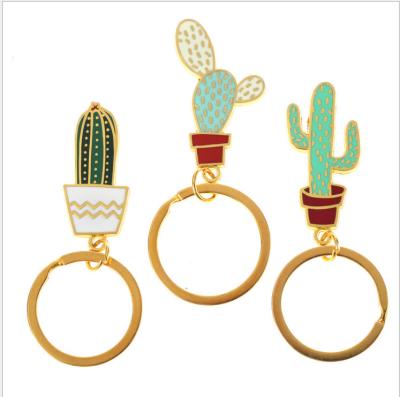 China Souvenir Gifts Non Cast Cost Cheap Gold Plating Metal Cactus Keychains for sale