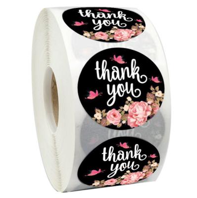 China Decorative Sticker Flower Bouquets Roll Round Thank You Logo Labels Custom Sticker for sale