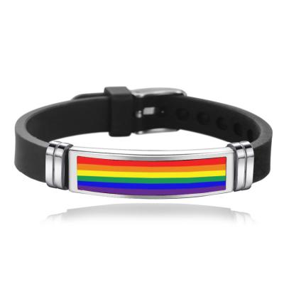 China Decoration LGBT Pride Stainless Steel Gay Bracelet with Silicone Strap for sale