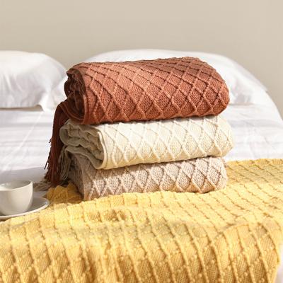 China Popular knitted blanket throw acrylic knit blanket for sale