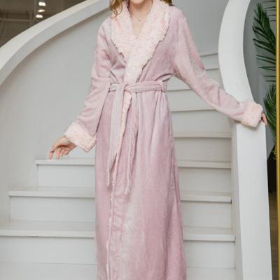 China Warm for Winter Micro flannel nightwear Men Shawl Collar robe with fur front Couples bath robe for sale